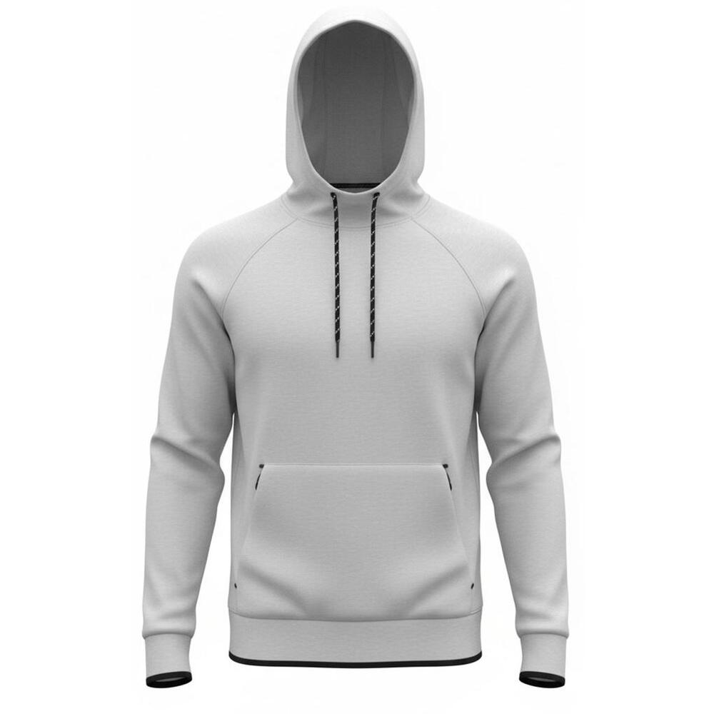 Light Gray Hoodie with Black Drawstrings and Pocket Accents